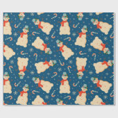 Vintag Retro Snowman und Candy Cane Blue Geschenkpapier (Flach)