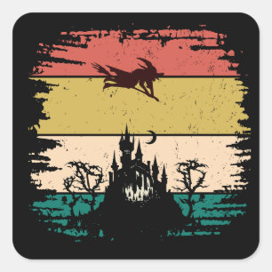 Vintag Retro Spuk Haus Halloween Quadratischer Aufkleber