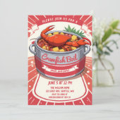 Vintag Retro Summer Seafood Crawfish Party Einladung (Stehend Vorderseite)
