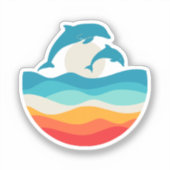 Vintag Retro Summer Time Beach Dolphin Aufkleber (Vorderseite)