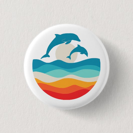 Vintag Retro Summer Time Beach Dolphin Button (Vorderseite)