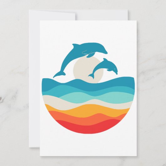 Vintag Retro Summer Time Beach Dolphin Einladung (Vorderseite)