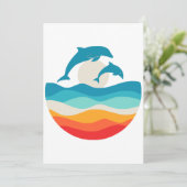 Vintag Retro Summer Time Beach Dolphin Einladung (Stehend Vorderseite)