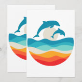 Vintag Retro Summer Time Beach Dolphin Einladung (Vorne/Hinten)