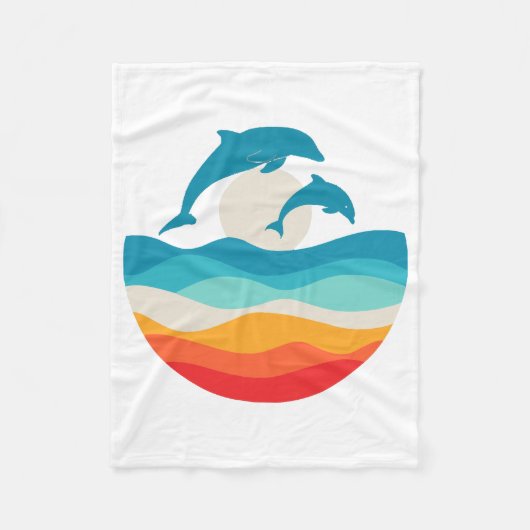 Vintag Retro Summer Time Beach Dolphin Fleecedecke (Vorderseite)