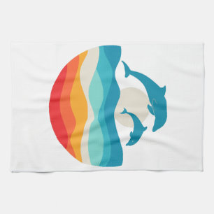 Vintag Retro Summer Time Beach Dolphin Geschirrtuch