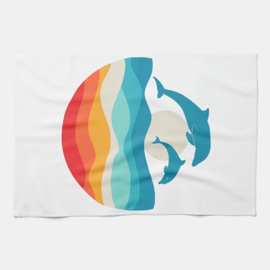 Vintag Retro Summer Time Beach Dolphin Geschirrtuch (Horizontal)