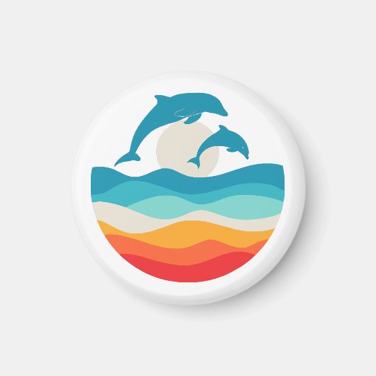 Vintag Retro Summer Time Beach Dolphin Magnet (Vorne)