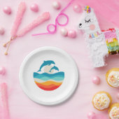 Vintag Retro Summer Time Beach Dolphin Pappteller (Party)