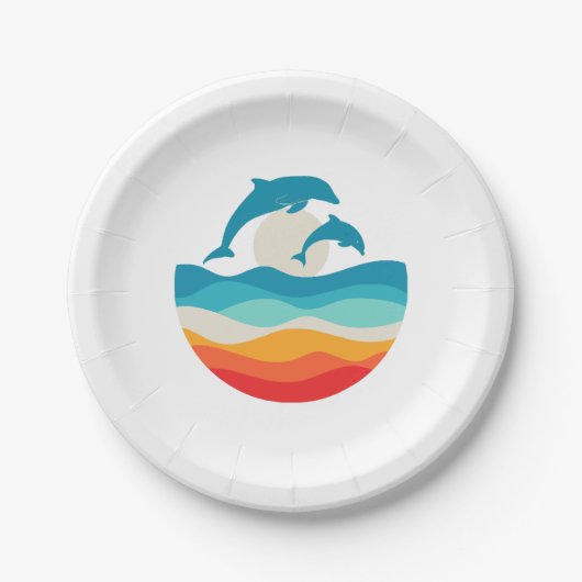 Vintag Retro Summer Time Beach Dolphin Pappteller (Vorderseite)