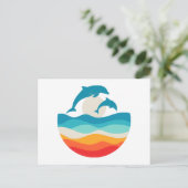 Vintag Retro Summer Time Beach Dolphin Postkarte (Stehend Vorderseite)