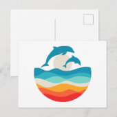 Vintag Retro Summer Time Beach Dolphin Postkarte (Vorne/Hinten)