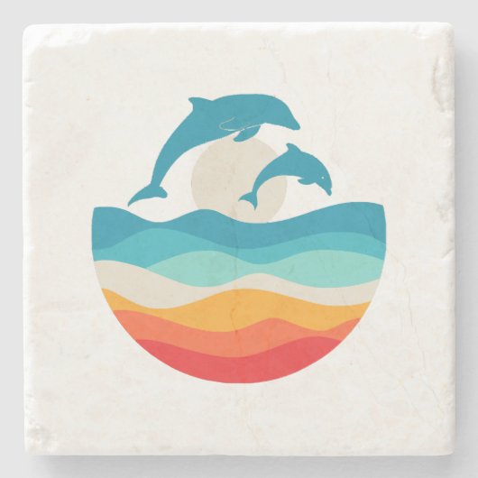 Vintag Retro Summer Time Beach Dolphin Steinuntersetzer (Vorderseite)