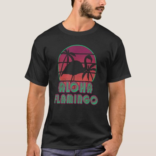 Vintag Retro Sunset Aloha Flamingo Shirt Pink Pal (Vorderseite)