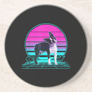 Vintag Retro Sunset Boston Terrier T - Shirt Getränkeuntersetzer