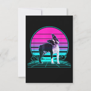 Vintag Retro Sunset Boston Terrier T - Shirt RSVP Karte