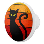 Vintag Retro Sunset Halloween Black Cat I Keramikknauf (Rechts)