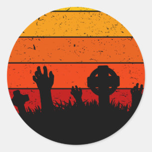 Vintag Retro Sunset Halloween Friedhof I Runder Aufkleber