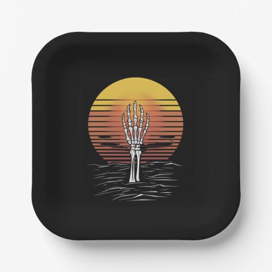 Vintag Retro Sunset Halloween Zombie Hand Beängsti Pappteller (Vorderseite)
