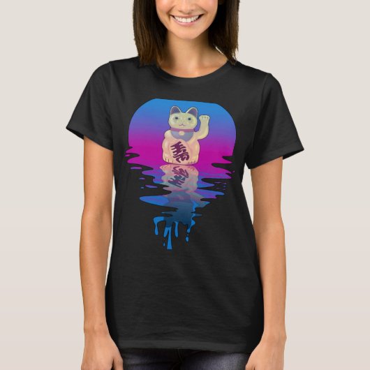 Vintag Retro Sunset Lucky Cat T-Shirt (Vorderseite)