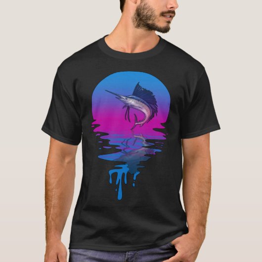 Vintag Retro Sunset Marlin T-Shirt (Vorderseite)