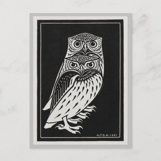 Vintag Retro Two Owls Julie de Graag Postkarte (Vorderseite)