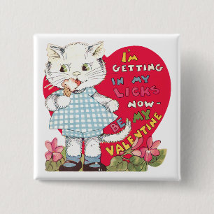 Vintag Retro Valentine's Day Cat Eating Ice Creme Button