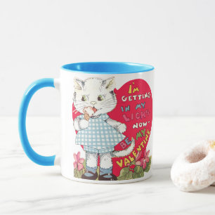 Vintag Retro Valentine's Day Cat Eating Ice Creme Tasse