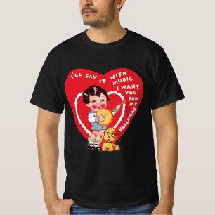 Vintag Retro Valentinstag, Boy Music Banjo T-Shirt