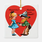 Vintag Retro Valentinstag, Mädchen mit Cowboy Keramikornament (Rückseite)