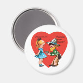 Vintag Retro Valentinstag, Mädchen mit Cowboy Magnet (Vorderseite/Rückseite)