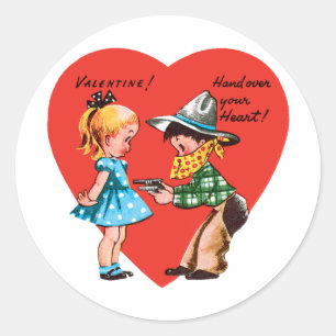 Vintag Retro Valentinstag, Mädchen mit Cowboy Runder Aufkleber