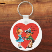 Vintag Retro Valentinstag, Mädchen mit Cowboy Schlüsselanhänger (Vorderseite)