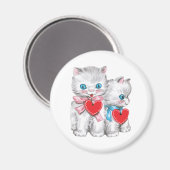 Vintag Retro Valentintagskatzen, Niedliche Kätzche Magnet (Vorderseite/Rückseite)
