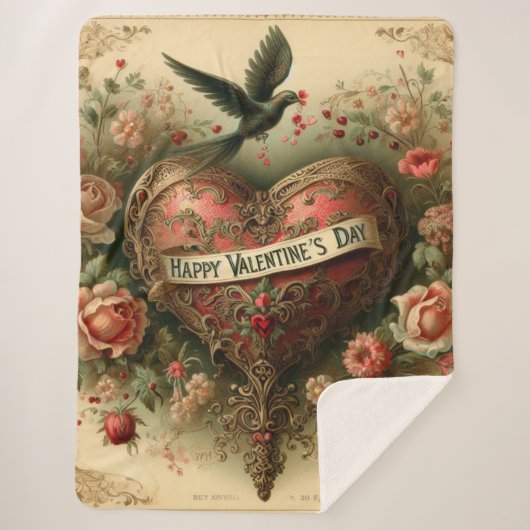 Vintag/Retro/Viktorianisch Valentin Tagesherz Sherpadecke (Vorderseite)