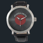 Vintag Retro Vinyl Record (rot) Personalisiert Armbanduhr<br><div class="desc">Vintages Retro Vinyl Record Design,  Retro und dennoch modern elegant. Für Retro-Liebhaber oder Musikfreunde.</div>