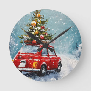 Vintag Retro-Weihnachten   Nostalgische Feriendeko Runde Wanduhr