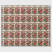 Vintag Retro Weihnachten Rote Glocken Schnee Holly Geschenkpapier (Flach)
