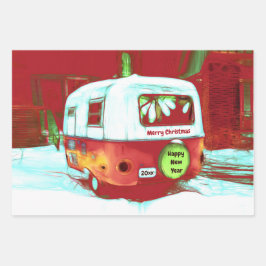 Vintag Retro Weihnachts-Campingplatz Grün Roter Ur Geschenkpapier Set