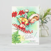 Vintag Retro Weihnachts-Engel Skifahren Feiertagskarte (Stehend Vorderseite)