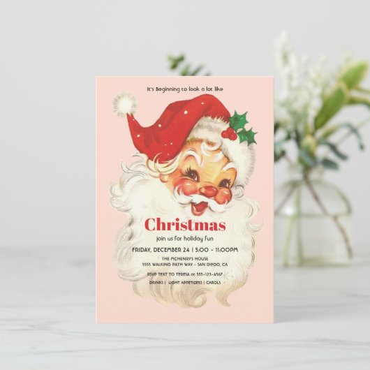 Vintag Retro Weihnachts-Party Einladung (Stehend Vorderseite)