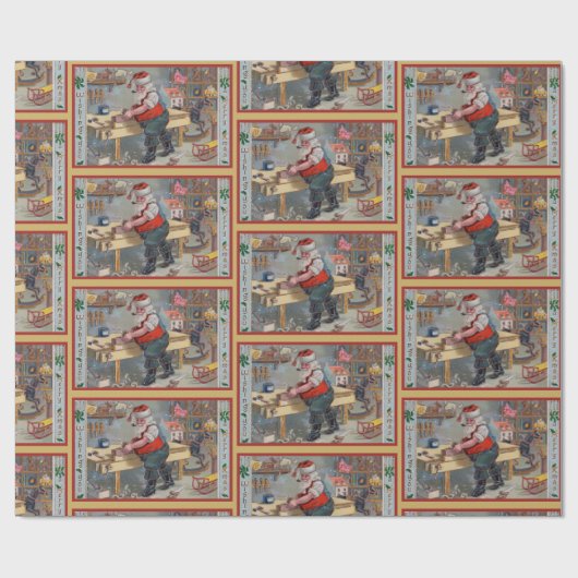 Vintag Retro Weihnachts-Spielzeugwerkstatt Geschenkpapier (Flach)