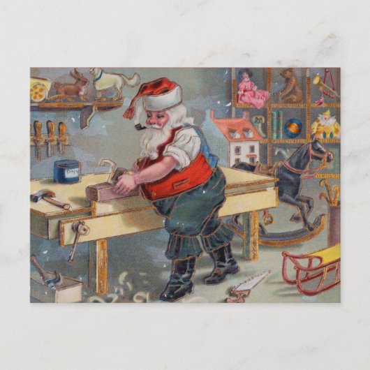 Vintag Retro Weihnachts-Spielzeugwerkstatt Postkarte (Vorderseite)