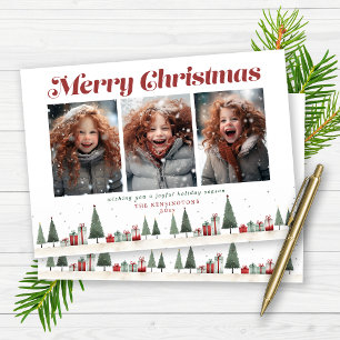 Vintag Retro Weihnachtsbäume Gaben Feiertag Foto Feiertagskarte