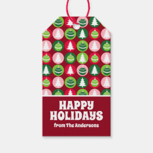 Vintag Retro Weihnachtsbäume und Ornamente Geschenkanhänger