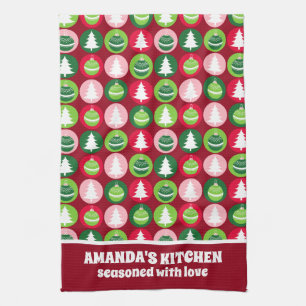 Vintag Retro Weihnachtsbäume und Ornamente Geschirrtuch