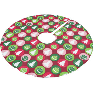 Vintag Retro Weihnachtsbäume und Ornamente Polyester Weihnachtsbaumdecke