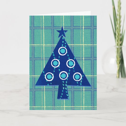 Vintag Retro Weihnachtsbaumkarte in blau Karte (Vorderseite)
