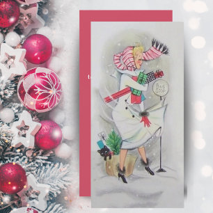 Vintag Retro Weihnachtsbushaltestelle Lady Custom Feiertagskarte
