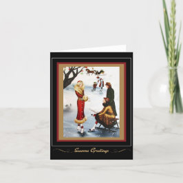 Vintag Retro Weihnachtseis-Skaten-Karte 1920er Feiertagskarte